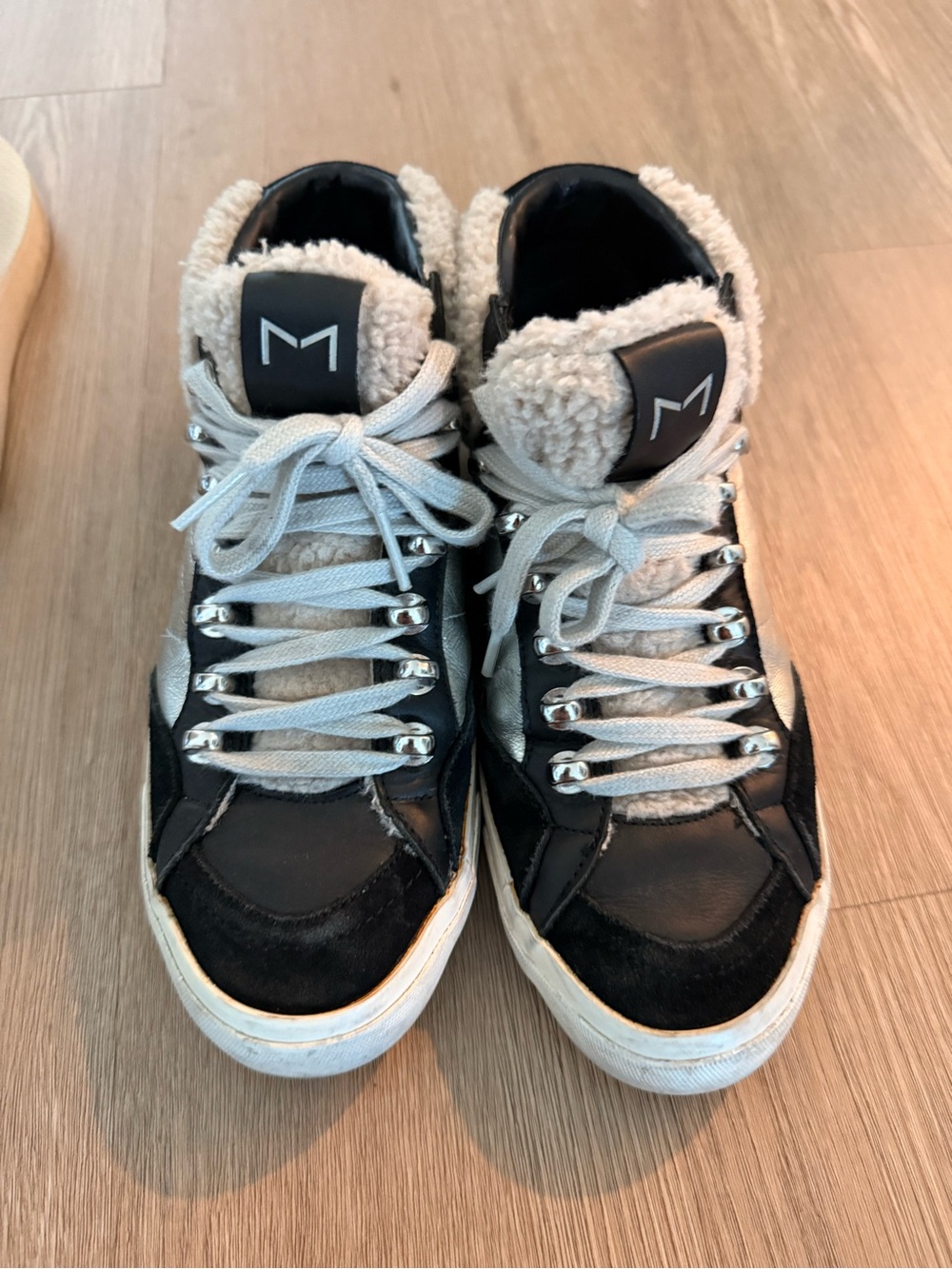 Women's Black & Cream Shearling High-Top Sneakers